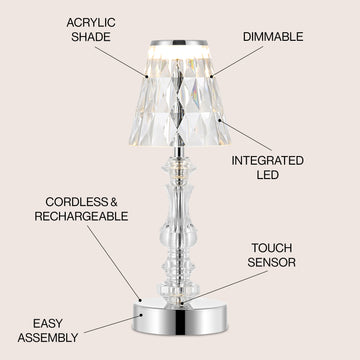Lillian 12.75" Bohemian Classic Acrylic Rechargeable Integrated LED Table Lamp - JONATHAN Y